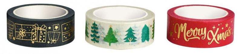 decoratietape Kerst 15 mm papier 500 cm rood/zwart/goud