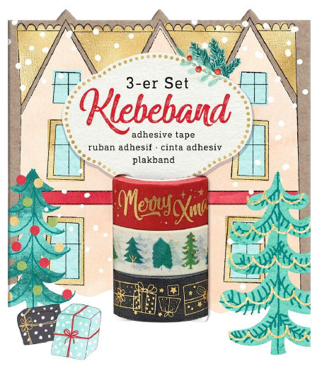 decoratietape Kerst 15 mm papier 500 cm rood/zwart/goud