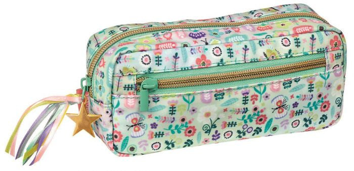 etui flowers meisjes 19 cm katoen groen