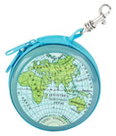 etui mini met karabijnhaak wereldkaart 7 cm blauw