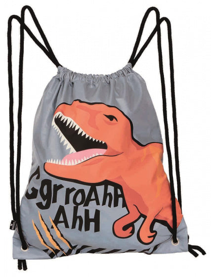 gymtas Dino junior 39 x 34 cm polyester grijs/oranje