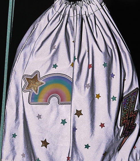 gymtas Flowers & Friends 34 cm reflectie polyester grijs