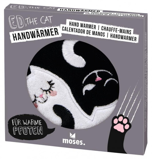 handwarmer Ed the Cat 10,5 cm polyester zwart/wit
