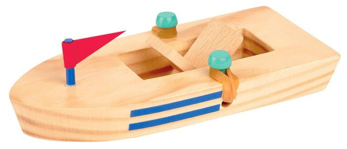 houten boot 15,5 cm blank met rode vlag