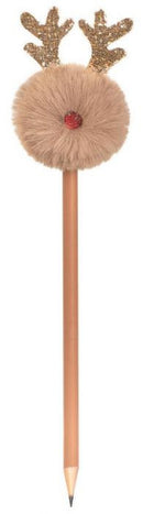 potlood Kerst rendier 23 cm hout/pluche creme