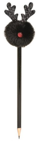 potlood Kerst rendier 23 cm hout/pluche zwart