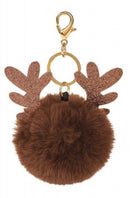 sleutelhanger Kerst rendier pluche 9,5 x 7 cm bruin