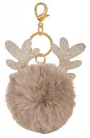 sleutelhanger Kerst rendier pluche 9,5 x 7 cm crème