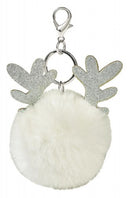sleutelhanger Kerst rendier pluche 9,5 x 7 cm wit