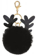 sleutelhanger Kerst rendier pluche 9,5 x 7 cm zwart