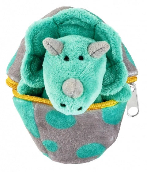 knuffel dino in ei blauw/grijs 9 cm