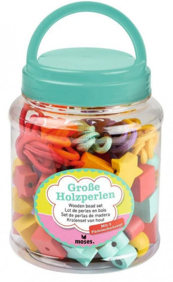 kralenset met touw junior 1,4 x 2,4 cm hout 80-delig