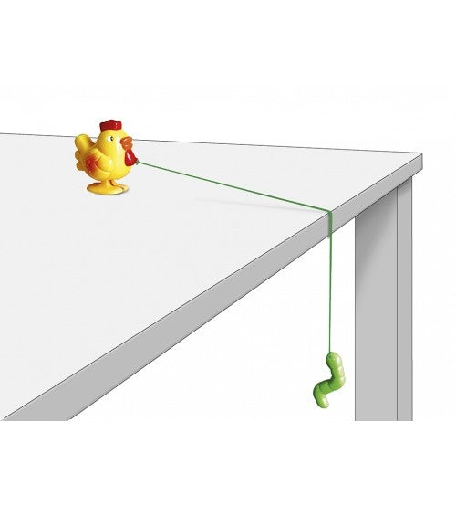 lopende haan met worm 6 cm geel