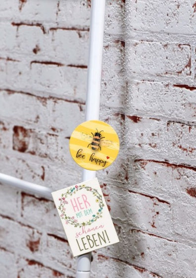 magneet Bee Happy 5,5 cm geel