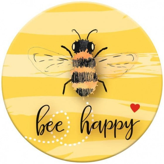 magneet Bee Happy 5,5 cm geel