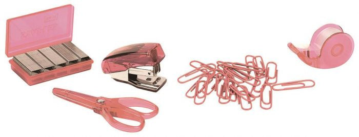 mini-burobox stippen meisjes staal roze/groen 7-delig