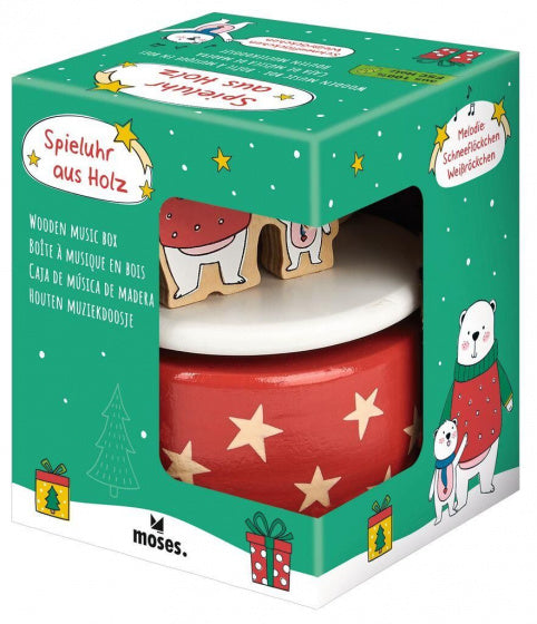 muziekdoosje Kerstvriendjes 10 x 7,6 cm hout rood/wit