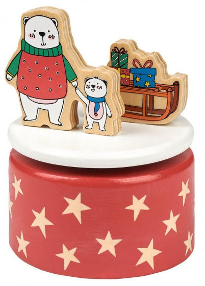 muziekdoosje Kerstvriendjes 10 x 7,6 cm hout rood/wit
