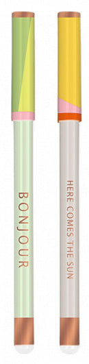 balpennen Slim 14,7 cm groen/wit/geel 2 stuks