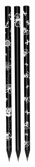 potlodenset piraat 17,5 cm zwart 3 stuks