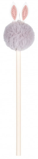 potlood pompom Haasje junior 17,5 cm grijs
