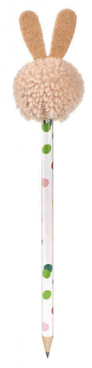potlood pompom haasje junior 22 cm hout/vilt beige