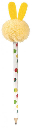 potlood pompom haasje junior 22 cm hout/vilt geel