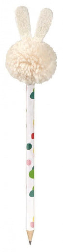 potlood pompom haasje junior 22 cm hout/vilt wit
