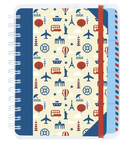 reisdagboek 18,5 x 14 cm blauw/wit