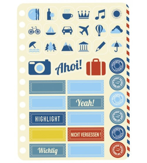 reisdagboek 18,5 x 14 cm blauw/wit