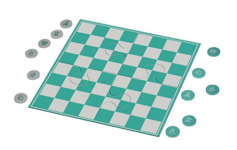 schaakkoffer junior 14 x 10,5 x 6 cm staal/karton wit