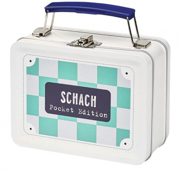 schaakkoffer junior 14 x 10,5 x 6 cm staal/karton wit