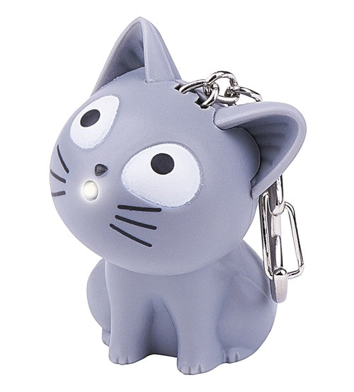 sleutelhanger kat met licht en geluid 5,5 cm grijs
