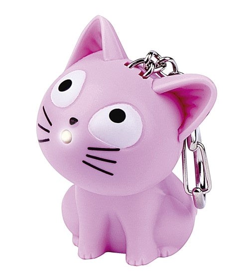 sleutelhanger kat met licht en geluid 5,5 cm roze