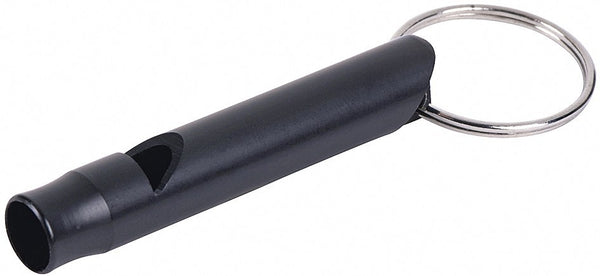 sleutelhanger met fluitje aluminium 5,5 cm zwart