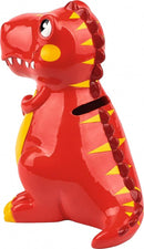 spaarpot Dino T-rex jongens 15 cm polyresin rood/geel