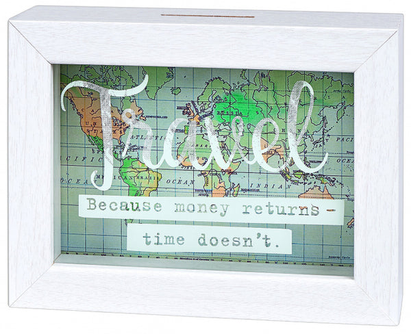 spaarpot Travel 16,5 x 12,5 cm hout wit/groen