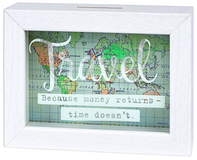 spaarpot Travel 16,5 x 12,5 cm hout wit/groen
