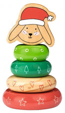 stapelfiguur Hond junior 14 x 8 cm hout rood/groen