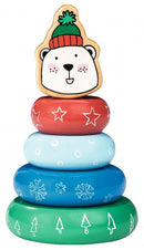 stapelfiguur IJsbeer junior 14 x 8 cm hout rood/blauw