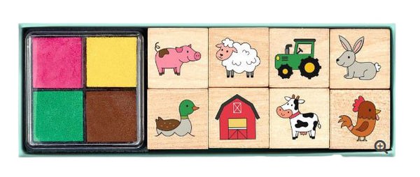 stempelset boerderij junior 12,5 x 3,5 cm hout 9-delig