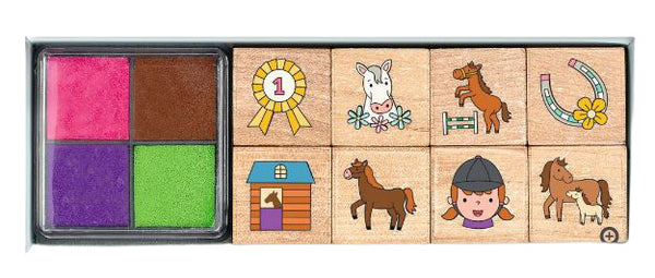 stempelset paarden junior 12,5 x 3,5 cm hout 9-delig