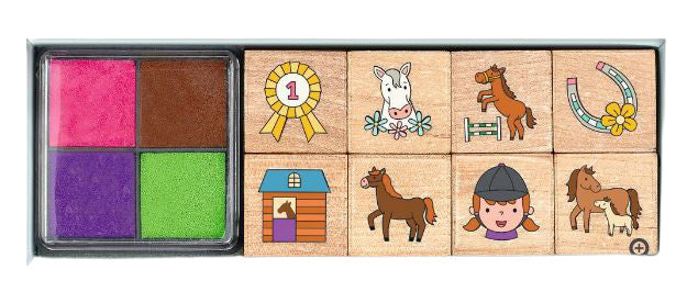 stempelset paarden junior 12,5 x 3,5 cm hout 9-delig