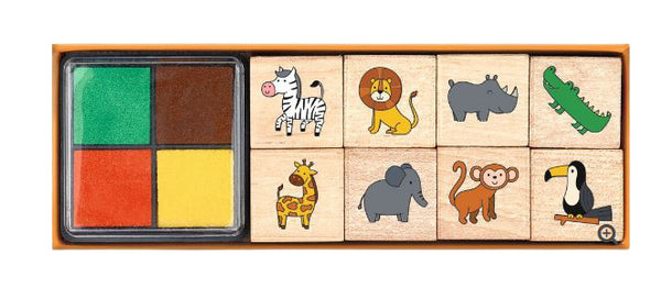 stempelset safari junior 12,5 x 3,5 cm hout 9-delig