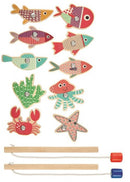 visspel junior 17 x 7 cm hout blauw 13-delig