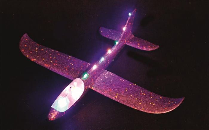 zweefvliegtuig met verlichting junior 47 cm foam paars