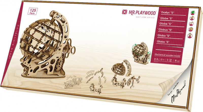 modelbouwset Wereldbol 17,5 x 18,5 cm hout 125-delig