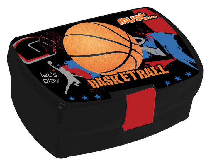 lunchset 350 ml Basketball jongens zwart/rood 2-delig