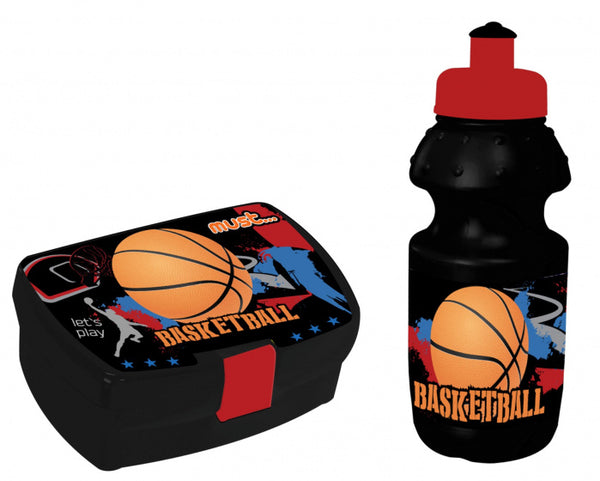 lunchset 350 ml Basketball jongens zwart/rood 2-delig