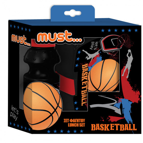 lunchset 350 ml Basketball jongens zwart/rood 2-delig